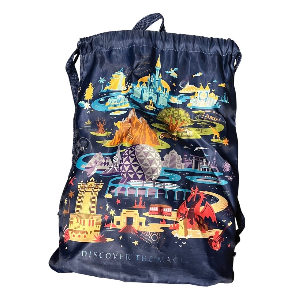 Disney Parks Discover the Magic Drawstring Backpack Navy Blue Icons Cinch Bag